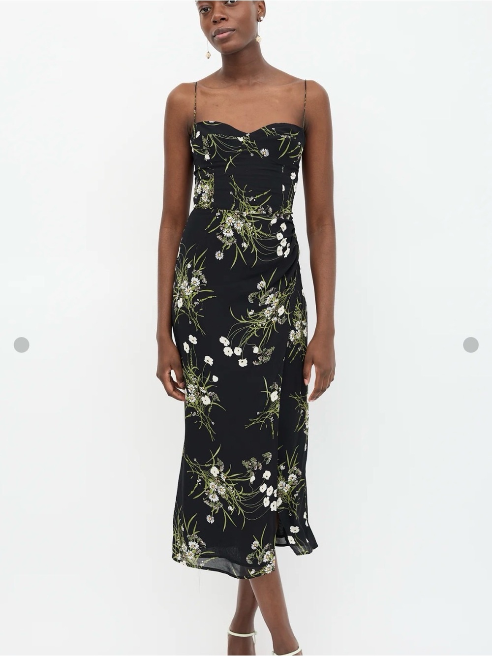 LIKE NEW! Reformation Kourtney Midi Dress with Side Slit - Black Floral - Picture 4 of 10